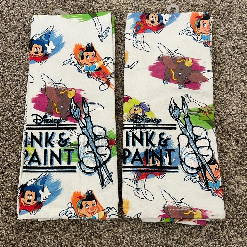 NWT Disney Parks Ink and Paint Kitchen Towel 2 Sets